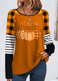 Orange Patchwork Halloween Print Long Sleeve Sweatshirt