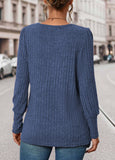 Button Long Sleeve Square Neck T Shirt