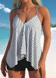 【24H Dispatch】Handkerchief Hem Striped Grey Tankini Top