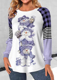 Patchwork Snowman Print Long Sleeve T Shirt