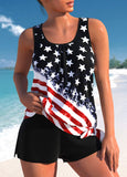 【24H Dispatch】Bowknot Mid Waisted American Flag Print Tankini Set