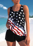 【24H Dispatch】Bowknot Mid Waisted American Flag Print Tankini Set