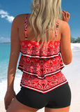 Asymmetry Paisley Print Red Tankini Top