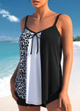 【24H Dispatch】Patchwork Leopard Black Bowknot Tankini Set