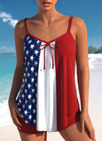 【24H Dispatch】Bowknot High Waisted American Flag Print Tankini Set