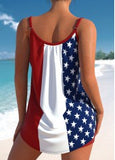 【24H Dispatch】Bowknot High Waisted American Flag Print Tankini Set