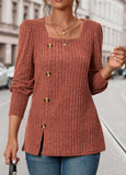 Button Long Sleeve Square Neck T Shirt