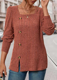 Button Long Sleeve Square Neck T Shirt