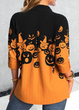 【24H Dispatch】Orange Button Halloween Pumpkin Print Long Sleeve