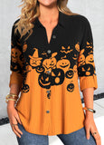 【24H Dispatch】Orange Button Halloween Pumpkin Print Long Sleeve