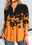 【24H Dispatch】Orange Button Halloween Pumpkin Print Long Sleeve