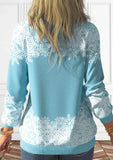 Light Blue Button Snowman Print Long Sleeve Sweatshirt