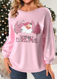 Light Pink Button Christmas Print Long Sleeve Sweatshirt