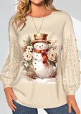 Light Camel Lace Santa Claus Print Long Sleeve