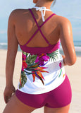 【24H Dispatch】Criss Cross Floral Print Hot Pink Tankini Set