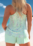 Tie Geometric Print Light Green Tankini Set