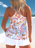 Lace Up Paisley Print White Tankini Set