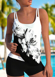 White Floral Print High Waisted Tankini Set