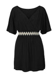 V Neck Cross Contrast Belt Mini Dress