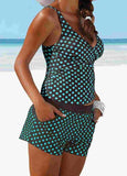 Polka Dot Print Slim Tankini Set