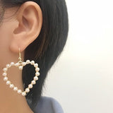 Bead Embellished Heart Shape Gold Metal Earring Set