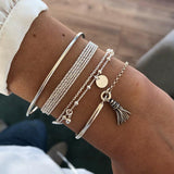 Silver Multi Layer Tassel Bracelet Set