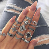 Silver Metal Geometric Design Ring Set - soofoom.com