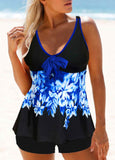 Leaf Print Bowknot Front Tankini Set