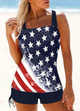 American Flag Print Tie Side Tankini Set - soofoom.com