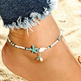 Star Design White Bead Embellished Anklet - soofoom.com