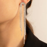 Rhinestone Detail Metal Silver Earring Set