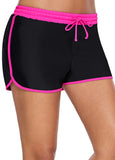 High Waisted Color Block Drawstring Waist Swim Shorts - soofoom.com