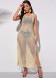 Side Slit Light Khaki Pierced Cover Up - soofoom.com