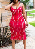 Polka Dot Printed Cami Flounce Dress - soofoom.com