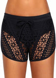 Lace Panel High Waist Black Swimwear Shorts - soofoom.com