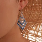 Blue Rhombus Design Metal Earring Set