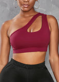 Sporty One Shoulder Hollow-out Red Camisole