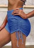 Solid Drawstring Side High Waisted Swim Shorts