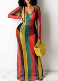 Colorblock Hollow Out Hooded Cover Up Dress - soofoom.com