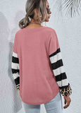 Striped Leopard Long Sleeve Knit Sweatshirt