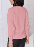 Solid V-Neck long sleeve button Top