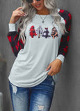 Christmas Pattern Plaid Splice Long Sleeve Top