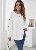 Button-Accent Long-Sleeve Hem Top