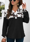 Leopard Stitched Button Long Sleeve Top