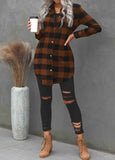 Turn-down Collar Plaid Pockets Cardigan Coat