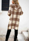 Plaid Pattern Open Front Pocket Cardigan