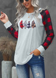 Christmas Pattern Plaid Splice Long Sleeve Top