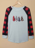 Christmas Pattern Plaid Splice Long Sleeve Top