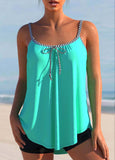 Striped Bowknot Cyan Spaghetti Striped Tankini Top