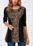 Leopard Stitching Long Sleeve Top